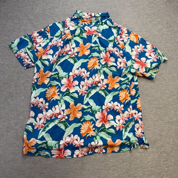 Tommy Bahama Shirt Mens Large Bright Blue Floral Hawaiian Aloha Loop Collar Silk - Picture 8 of 11